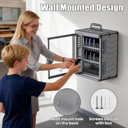 36 Slots Cell Phone Locker for Classroom with Key, Portable Mobile Phone Storage Box with Handle & Charging Hole, Phone Lock Box Wall Mounted for School (Black, 36 Slots) - size: 36 Slots