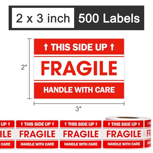 LLIKED 2"x 3" 500 Fragile Stickers for Shipping and Moving - size: 2"x3", style: 1 Rolls,500 Labels