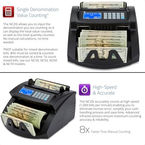 ZZap Bill Value Counter & Counterfeit Detector - Money Cash Currency Machine (NC20i)