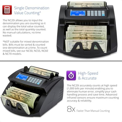 ZZap Bill Value Counter & Counterfeit Detector - Money Cash Currency Machine (NC20i)