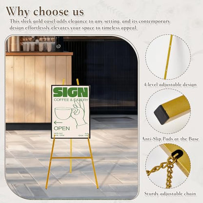 57.1" Gold Easel Stand for Sign,Tall Heavy Duty Display Easel - size: high--57.1"