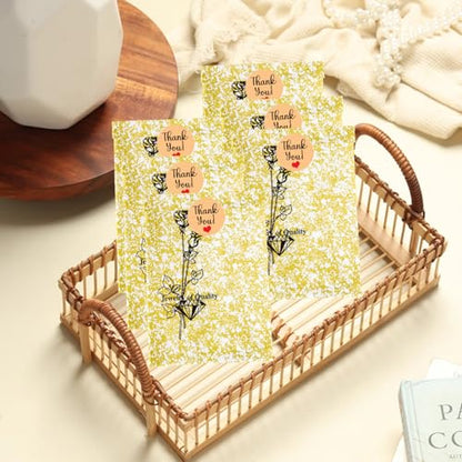 Novel Box 100 Pack Gold Rose Print Flat Merchandise Bags 5x7 in - color: Gold Rose Print, size: 5" x 7" Inches