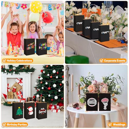 BURVAGY 200P Black Small Paper Gift Bags with Handles Bulk Kraft Paper Bags - color: C-Black-200P
