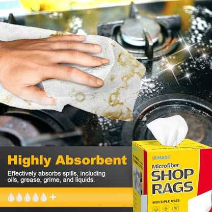 UNIMADE Shop Rags, 100 Sheets Microfiber Cleaning Cloth - color: White