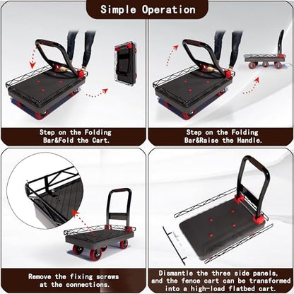 2IN1 42×26In Heavy Duty Platform Trucks Flatbed Carts - size: 42" L X 26" W