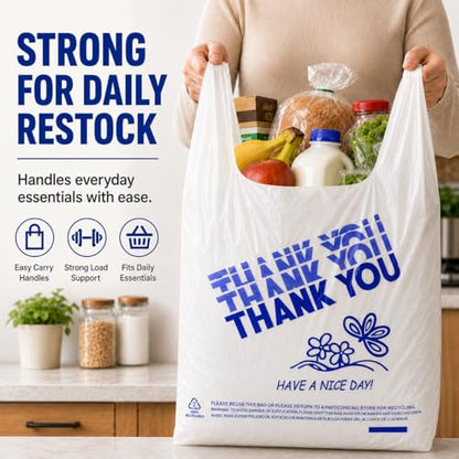 YoYoRain. (1000 Count Thank you bags, Plastic Bags with handle, retail shopping bag, carry bag Merchandise Bags and Disposable Supermarket Bag - style: Blue Butterfly