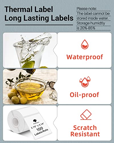 Phomemo M220 Thermal Labels 2.75''x3.15'' for M220/M221/M250/M260, 90 PCS - color: White, size: 2.75"x3.15"