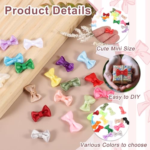 MECCANIXITY 100 Pcs Mini Ribbon Bow 0.8" Mini Fabric Satin Ribbon Flower Bows for Craft DIY Sewing Wedding Birthday Party, Multicolor - color: Multicolor