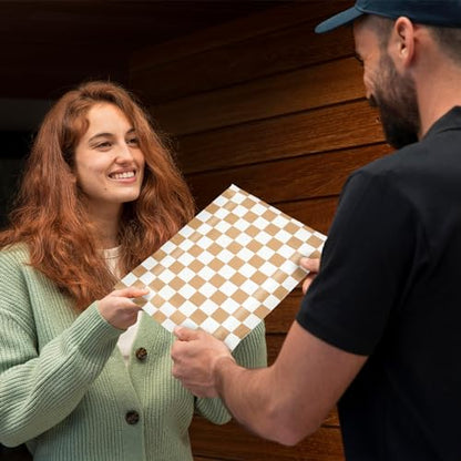 JarThenaAMCS 100Pcs 10 x 13in Checkered Poly Mailers Brown White Plaid Packing Bags with Self-Sealing Gift Wrap Envelopes for Small Business Boutique Clothing - style: Brown and White Plaid
