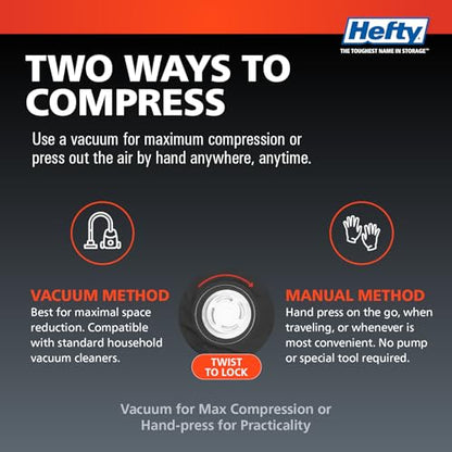 Hefty MAX Shrink-Pak Vacuum Seal Storage Bags for Clothing, Travel, Bedding | Tear & Water Resistant, Dual-Valve Space Saver Compression Bags - Large, 4-Pack