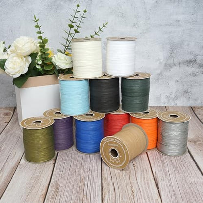 Raffia Ribbon for Gift Wrapping, Packing Paper Twine, Craft Ribbon Raffia Yarn for Crochet - 1/4'' Wide, 100 Yards, Silver - color: Silver