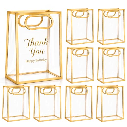 SHIPKEY 10 PCS Clear Gift Bags with Handles, Small Gold PVC Party Bag - color: Brown - Small