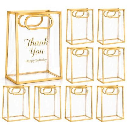 SHIPKEY 10 PCS Clear Gift Bags with Handles, Small Gold PVC Party Bag - color: Brown - Small