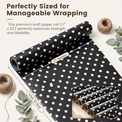VGOODALL Black Reversible Wrapping Paper Roll, 17 inch X 33 Feet - color: Black,White
