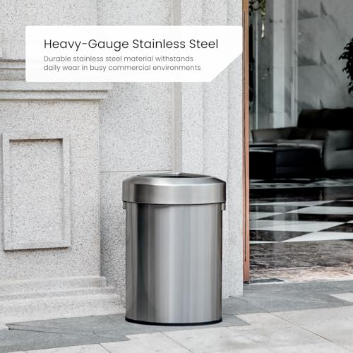 Home Zone Living 16 Gallon Commercial Trash Can with Removable Open Top Lid - color: Brushed Silver, size: Triangular