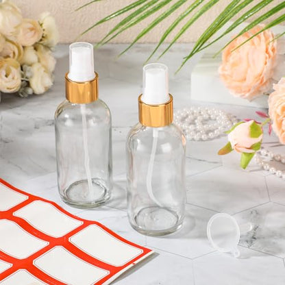 Fumete 2 Pack Glass Spray Bottles 4oz,Clear, Golden Top,Mist Bottle - color: Clear, Golden Top, style: Mist Bottle