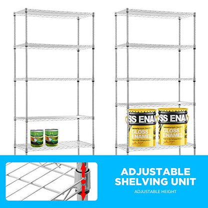 FDW | 5-Tier Wire Shelf with Wheels | 30" x 14" x 60" | Chrome - color: Chrome, size: 30×14×60