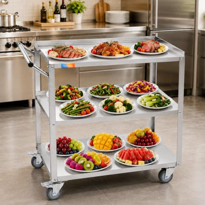 Treshin 3 Tier Stainless Steel Utility Cart, 19" W x 31.1" L x 33.58" H - size: 19" W x 31.1" L x 33.58" H