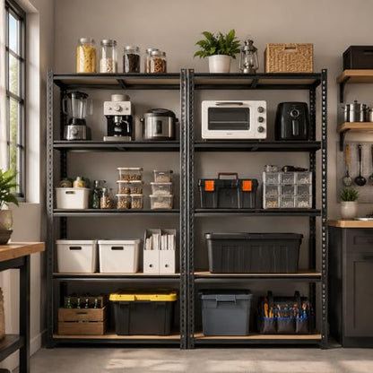 60" H Heavy Duty Storage Shelves, 2400LBS Capacity Metal Shelving Unit, Adjustable Garage Shelves & Organizer with Overlap Design for Home Garage Warehouse Storage Shop,Black