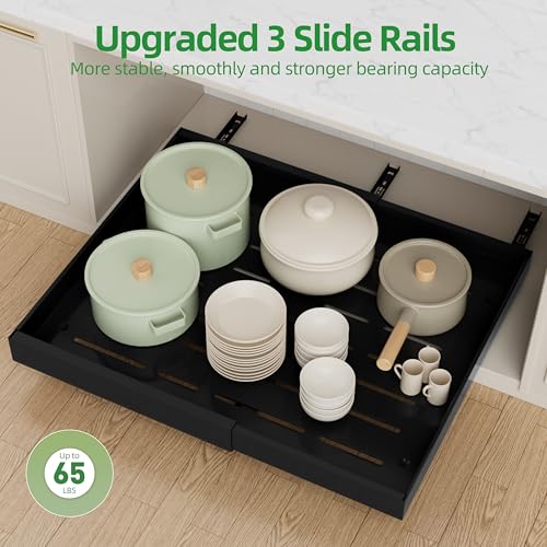 PAKETA 4 Pack Expandable Pull Out Cabinet Organizer,21" Deep - color: Black, size: 21"D X 15-26"W (4 Pack)