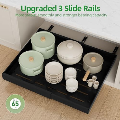 PAKETA 4 Pack Expandable Pull Out Cabinet Organizer,21" Deep - color: Black, size: 21"D X 15-26"W (4 Pack)