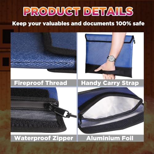 4200°F Fire Proof Box Alternative, A4 Document Organizer & Paper Safe - color: Blue, size: Large 11x13.3"