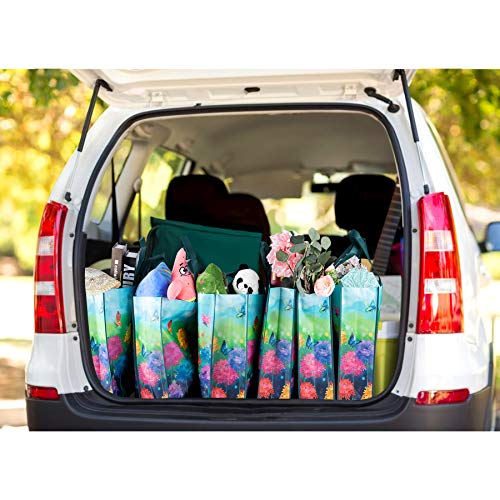 NymphFable Floral Garden Shopping Bags, 6 Pack Reusable Grocery Bag 50LBS - color: Wildflower Meadow