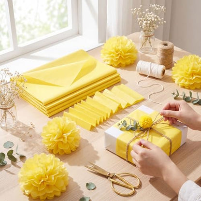 woric 160 Sheets Yellow Tissue Paper for Gift Bags 20 X 14 Inches - color: Yellow
