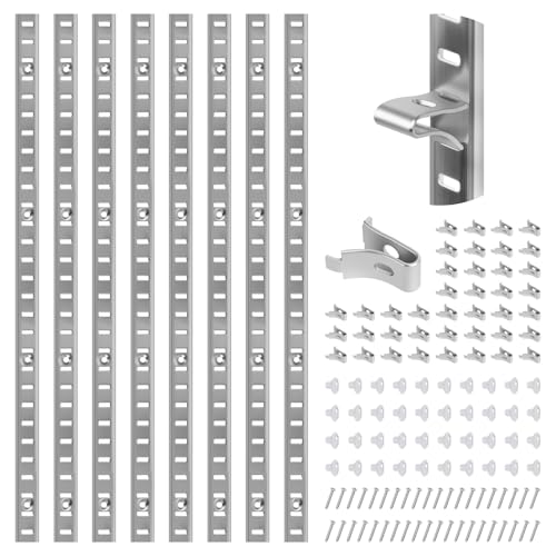 Adjustable Shelf Bracket 40 Inch 8 Pack Wall Shelf Pilaster Tracks, Stainless Steel Mortise Mount System with 32 Aluminum Alloy Shelf Clips for Closet, Cabinet & Wall Storage