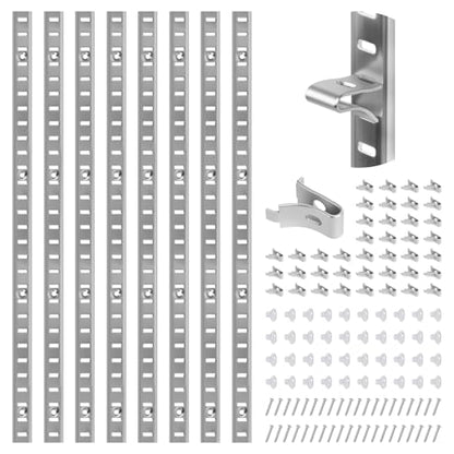 Adjustable Shelf Bracket 40 Inch 8 Pack Wall Shelf Pilaster Tracks, Stainless Steel Mortise Mount System with 32 Aluminum Alloy Shelf Clips for Closet, Cabinet & Wall Storage