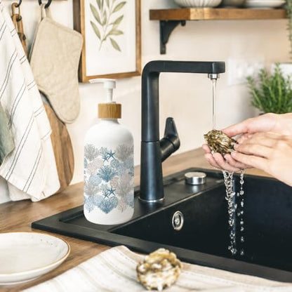 Coastal Beach Glass Soap Dispenser with Pump - color: Seashell 01