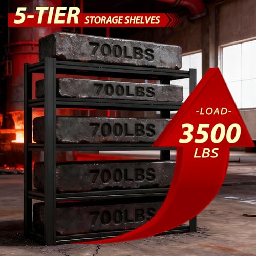 5-Tier Heavy Duty Storage Shelves Unit, Adjustable Metal Garage Shelving,5000LBS Garage Storage Industrial Shelves,Storage Racks,Steel Shelf Suitable for Shop,Warehouse,Basement - size: 5-Tier 84"H x 62"W x 24"D