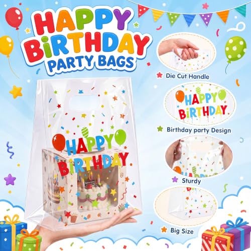 Pasimy 25 Pcs Back to School Birthday Bags Birthday Plastic Gift Bags with Handles 11.8 x 7.9 x 4.7 Inch Colorful Balloons Party Gift Wrapping Pouch for Bday‌ Party Small Business Merchandise Supplies - style: Birthday