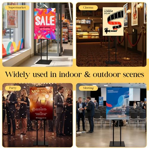 2 Pack Heavy Duty Adjustable Pedestal Sign Holder, 83" Poster Stand(Black) - color: Black