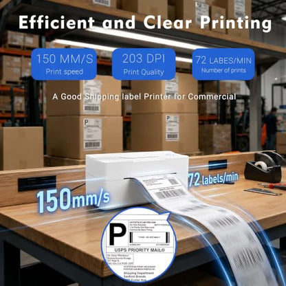 Forc Bluetooth Thermal Shipping Label Printer, 4x6, White - color: White
