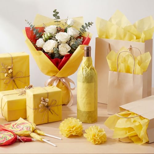 woric 160 Sheets Yellow Tissue Paper for Gift Bags 20 X 14 Inches - color: Yellow
