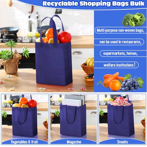 Windyun 50 Pcs Reusable Tote Bag Bulk 8 x 4 x 10 Inch, Navy Blue - color: Navy Blue