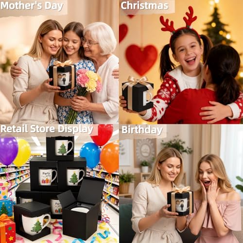 AVLA 50 Pack Mug Boxes for Gifts, Black Sublimation Mugs Packaging Box, 11oz 12oz 15oz Coffee Mugs Boxes with Window for Wrapping Birthdays Wedding Anniversaries Christmas