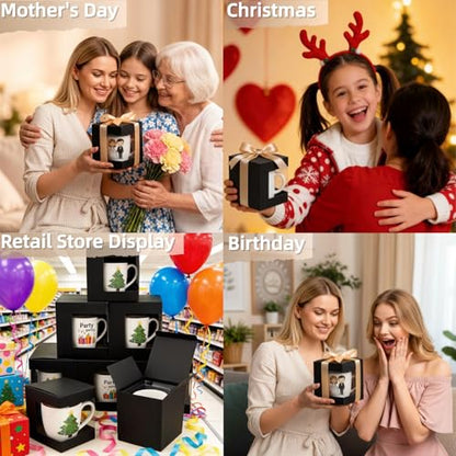 AVLA 50 Pack Mug Boxes for Gifts, Black Sublimation Mugs Packaging Box, 11oz 12oz 15oz Coffee Mugs Boxes with Window for Wrapping Birthdays Wedding Anniversaries Christmas