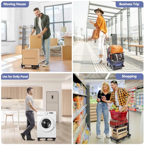 KEDSUM 550 LBS Folding Hand Truck with 6 Wheels(2 with Brake), Collapsible Dolly Cart with Wheels, Thickened Upgraded Steel Trolley Cart for Easy Moving, No-Assembly, with 1 Lashing Straps