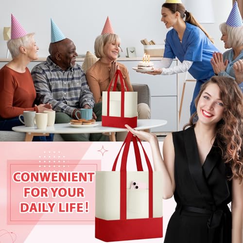 Sanwuta 12 Pcs Mini Canvas Tote Bags Bulk with Pocket Small Sublimation Blank Canvas Tote Reusable Grocery Bag for Women, DIY Craft (Red) - color: Red