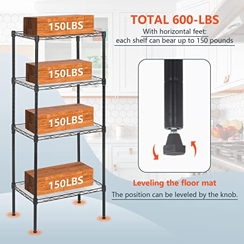 FDW | 4-Tier Wire Shelf | 18" x 12" x 44" | Black - color: Black, size: 18×12×44