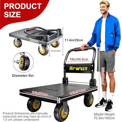 Push Cart, Folding Mobile Platform Trolley (Black) - color: Black