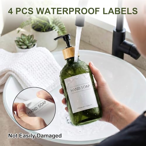 KASUNTING Green Soap Dispenser, Plastic Bathroom Soap and Lotion Dispenser Set with Bamboo Pump, 2 Pack 17 Fl Oz Hand and Dish Soap Dispensers Set for Bathroom, Refillable Liquid Soap Bottles - color: Olive Green, size: 2 Bottles