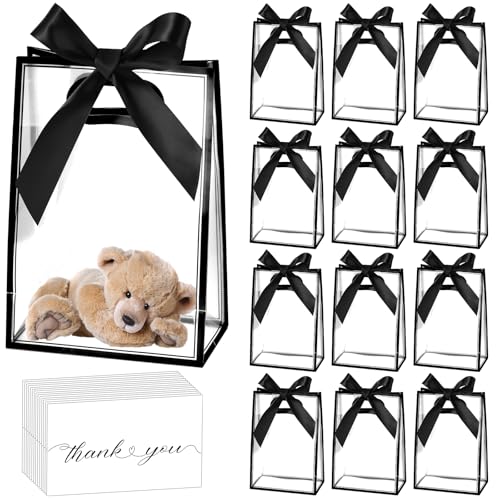 GAWBYET 24 Pcs Clear Plastic Gift Bags with Handles,Black - color: 7x10x3.15 Inch