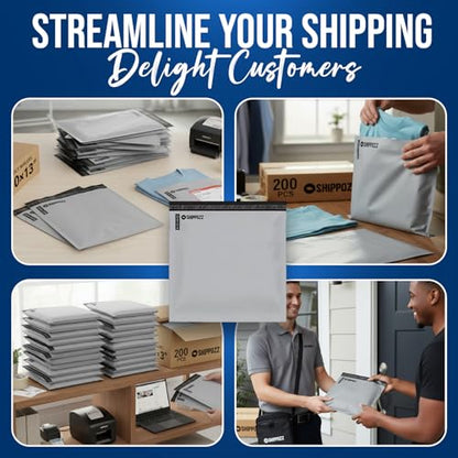 Shippozz 10x13 Poly Mailers 200 Pack, Durable Waterproof Polymailers for Shipping Clothes, Self Seal Mailing Bags for Small Business Packaging Supplies, Mailing Envelopes for Books, and Accessories - size: 10 x 13 (200pcs)