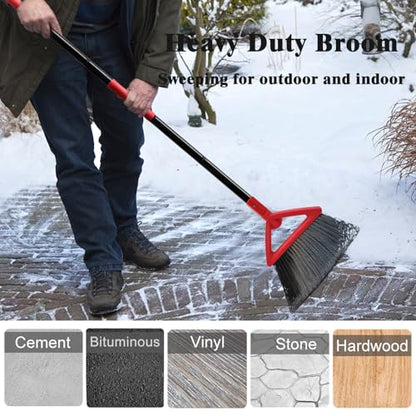 Heavy Duty Broom of Outdoor and Indoor, 4 Packs Upgraded Commercial Angle Brooms, Perfect Red Broom of House,Kitchen, Garage, Courtyard, Concrete - color: Red *4p