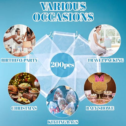 wutfuooo 200 Pcs Large Organza Bags 7 x 9 Inch Organza Gift Party Favor Packing Mesh Drawstring Gift Bags Jewelry Pouch Gift Wrapping for Valentines Christmas Wedding Shower Party Goodie,White