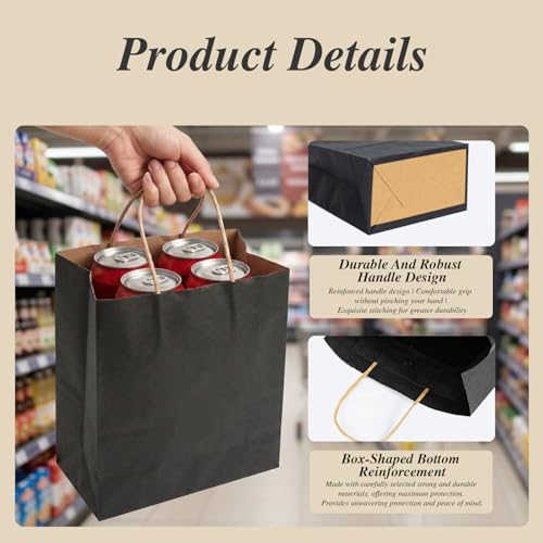 DEWJDFSC 25Pcs Black Paper Gift Bags with Handles Bulk Medium 8.3x4.3x10.5 Inch Black Kraft Paper Bags for Gifts, Festival, Shopping, Retail, Party - color: Black