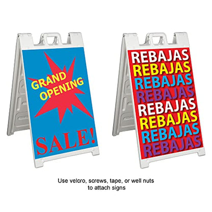 Plasticade Signicade Deluxe A Frame Sidewalk Curb Sign Portable Folding Double Sided Display with Quick Change System for Store Signs, White (2 Pack)